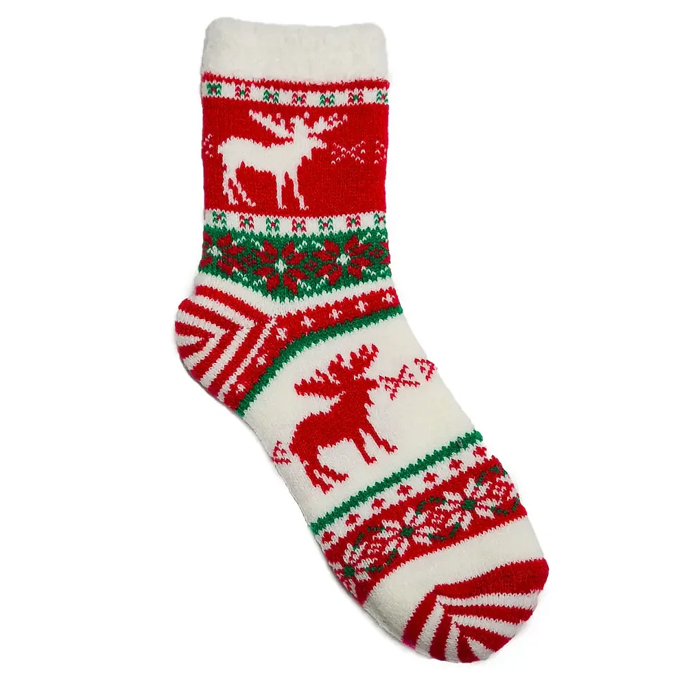 TOP IT OFF - Wintry Holiday Sock - Moose - Red/Green - One Size