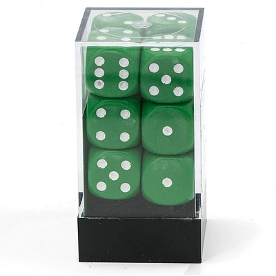 12 dés 6 16mm opaques vert avec points blancs