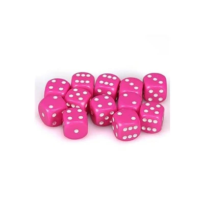 12 dés 6 16mm opaques roses avec picots blancs