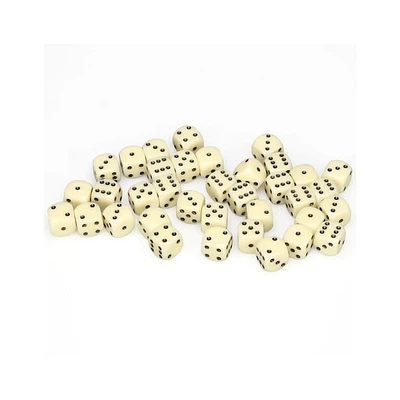 36 dés 6 12mm opaques ivoire avec points noirs
