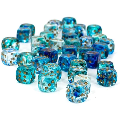 36 dés 6 12mm Nebula Luminary océanique avec chiffres dorés