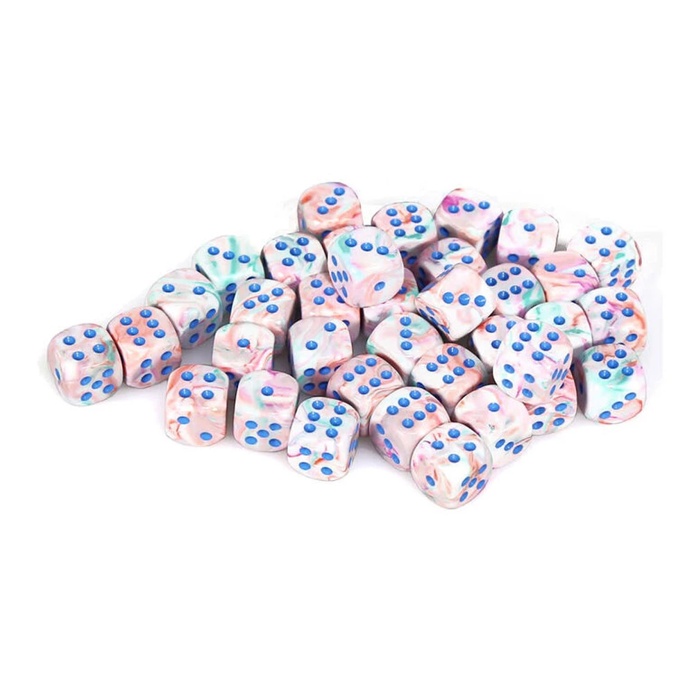 36 dés 6 12mm Festive Pop Art avec points bleus