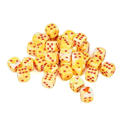 36 dés 6 12mm Festive Sunburst avec points rouges