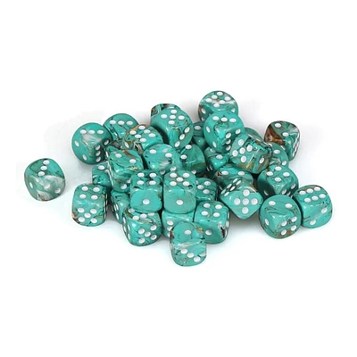 36 dés 6 12mm marbrés Oxy-Copper avec points blancs
