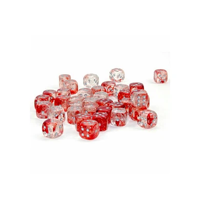 12 dés 6 16mm Nebula Luminary rouge avec chiffres argentés