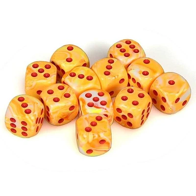 12 dés 6 16mm Festive Sunburst avec points rouges