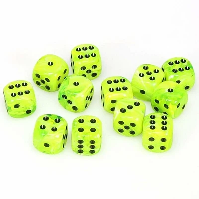 12 dés 6 16mm Vortex Vert Pétant avec points noirs
