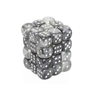 36 dés 6 12mm Borealis Luminary - Fumée avec picots argent