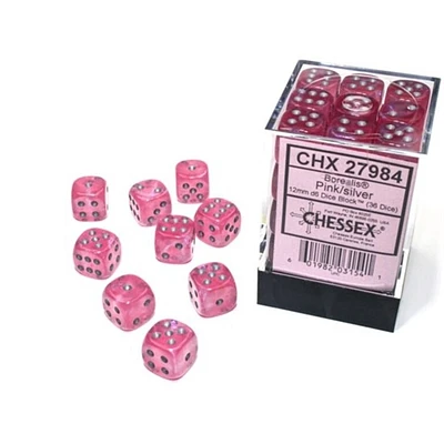 36 dés 6 12mm Borealis Luminary - Rose avec picots argent