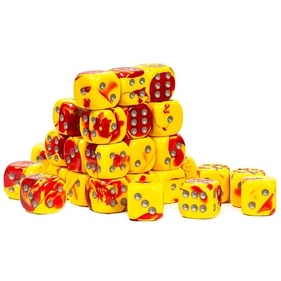 36 dés 6 12mm Gemini rouge/jaune avec points argentés