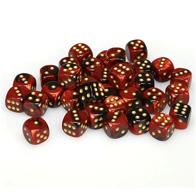 36 dés 6 12mm Gemini rouge/noir avec points dorés