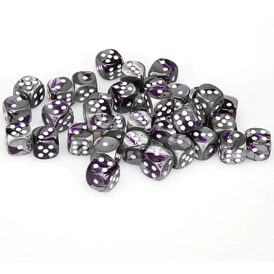 36 dés 6 12mm Gemini violet/acier avec points blancs
