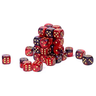 36 dés 6 12mm Gemini violet/rouge avec points dorés