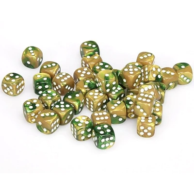 36 dés 6 12mm Gemini or/vert avec points blancs