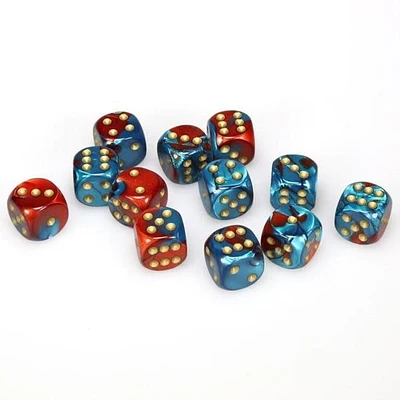 12 dés 6 16mm Gemini rouge/sarcelle avec points or