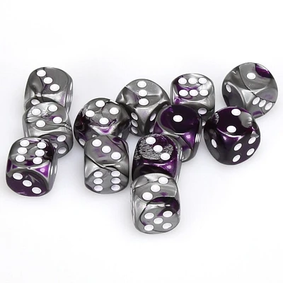 12 dés 6 16mm Gemini violet/acier avec points blancs