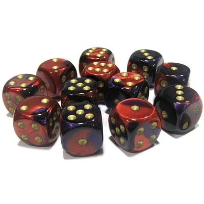 12 dés 6 16mm Gemini violet/rouge avec points dorés