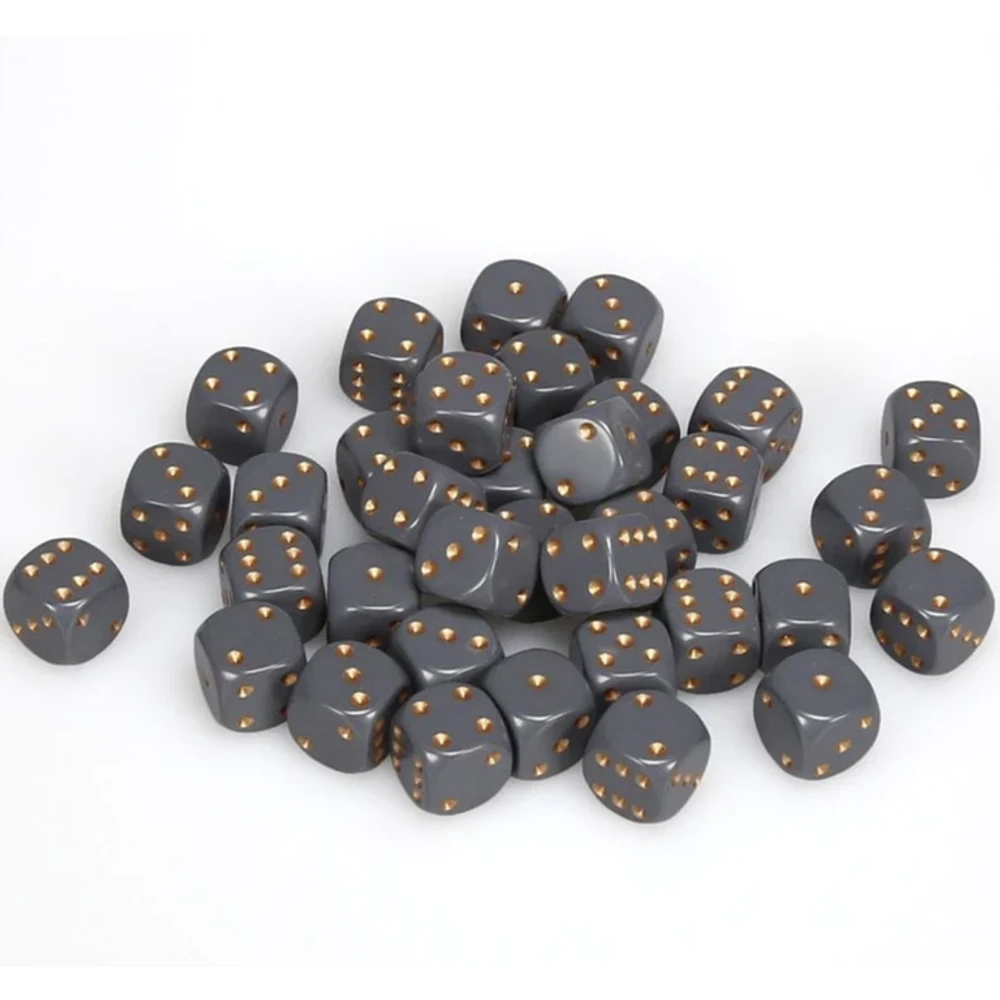 36 dés 6 12mm opaques gris foncé avec points cuivrés