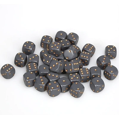 36 dés 6 12mm opaques gris foncé avec points cuivrés