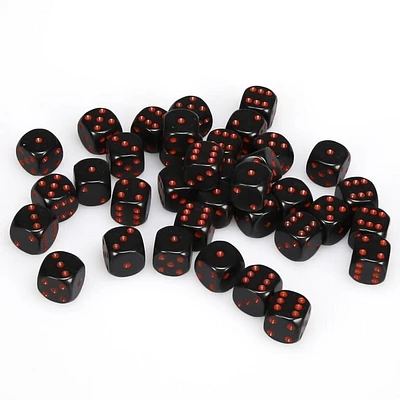 36 dés 6 12mm opaques noir avec points rouges