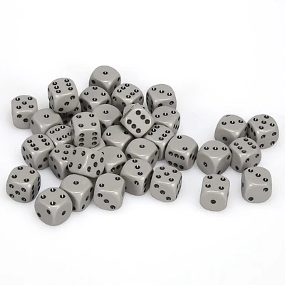36 dés 6 12mm opaques gris avec points noirs