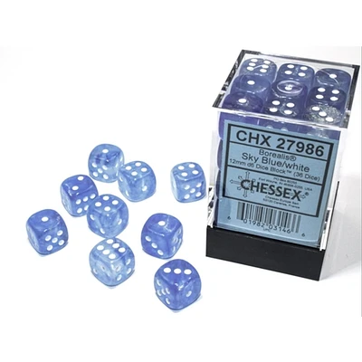36 dés 6 12mm Borealis Luminary - Bleu Ciel avec picots blancs