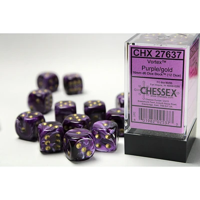 12 dés 6 16mm Vortex - Violets avec points dorés