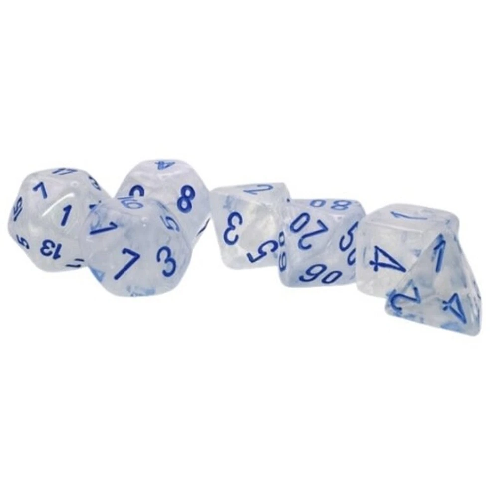 7 dés polyédriques Borealis Luminary - Glaçons avec chiffres bleus - Méga-Hedral