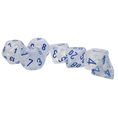 7 dés polyédriques Borealis Luminary - Glaçons avec chiffres bleus - Méga-Hedral