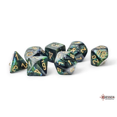 7 dés polyédriques Scarab - Ja avec chiffres dorés - Méga-Hedral