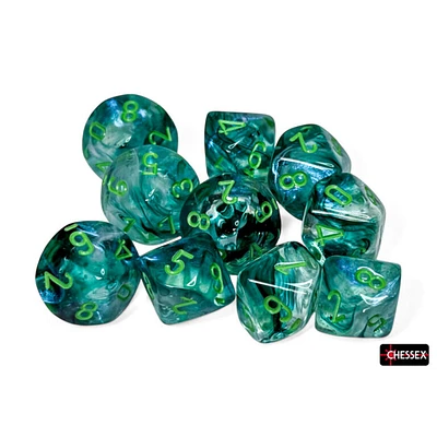 10 dés 10 Borealis Luminary kelp avec chiffres verts pâles