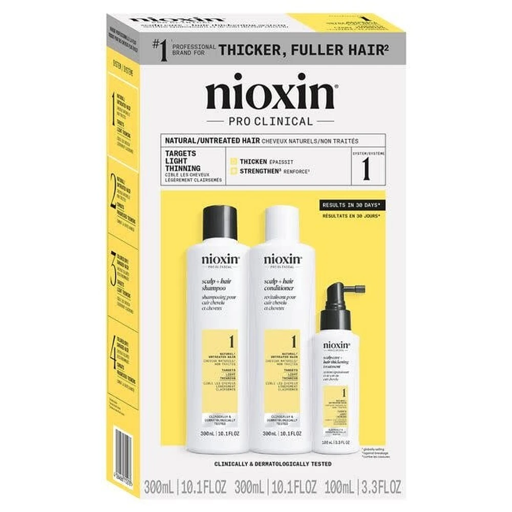 NIOXIN - SYSTÈME 1 Cheveux Naturels Légèrement Clairsemés | Kit Trousse 3 mois