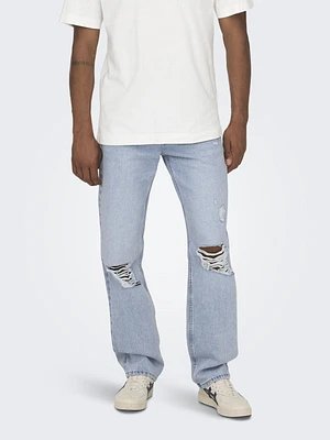 Only and Sons & : Edge Loose Fit Destroy Denim