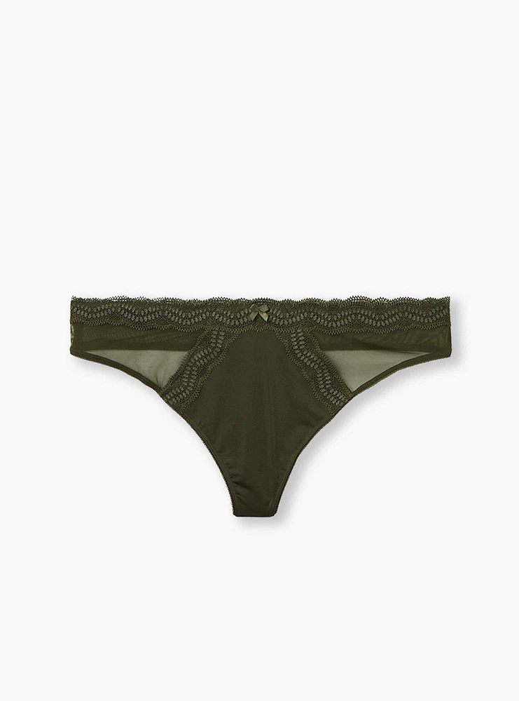 Microfiber & Mesh Mid-Rise Thong Panty
