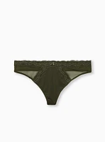 Microfiber & Mesh Mid-Rise Thong Panty