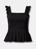 Peplum Washable Crinkle Gauze Smocked Tank Top