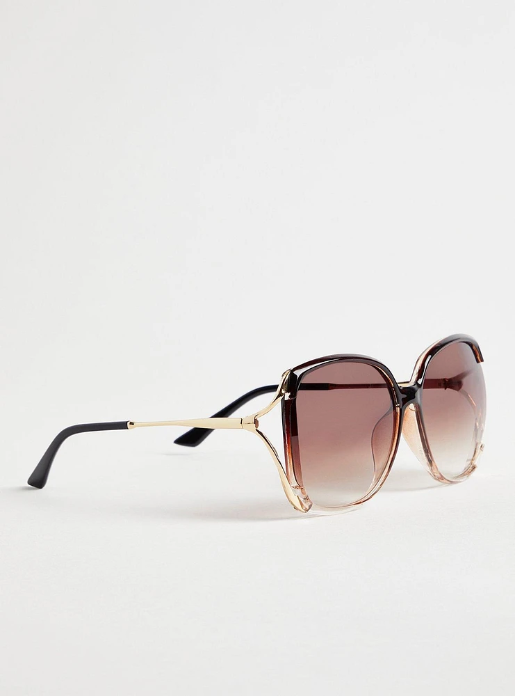 Rectangle Side Cutout Ombre Sunglasses