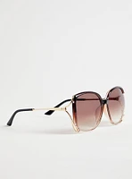 Rectangle Side Cutout Ombre Sunglasses