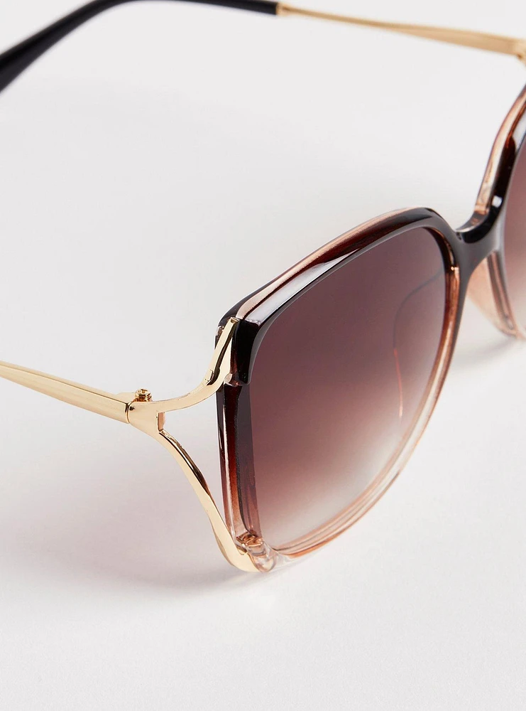 Rectangle Side Cutout Ombre Sunglasses