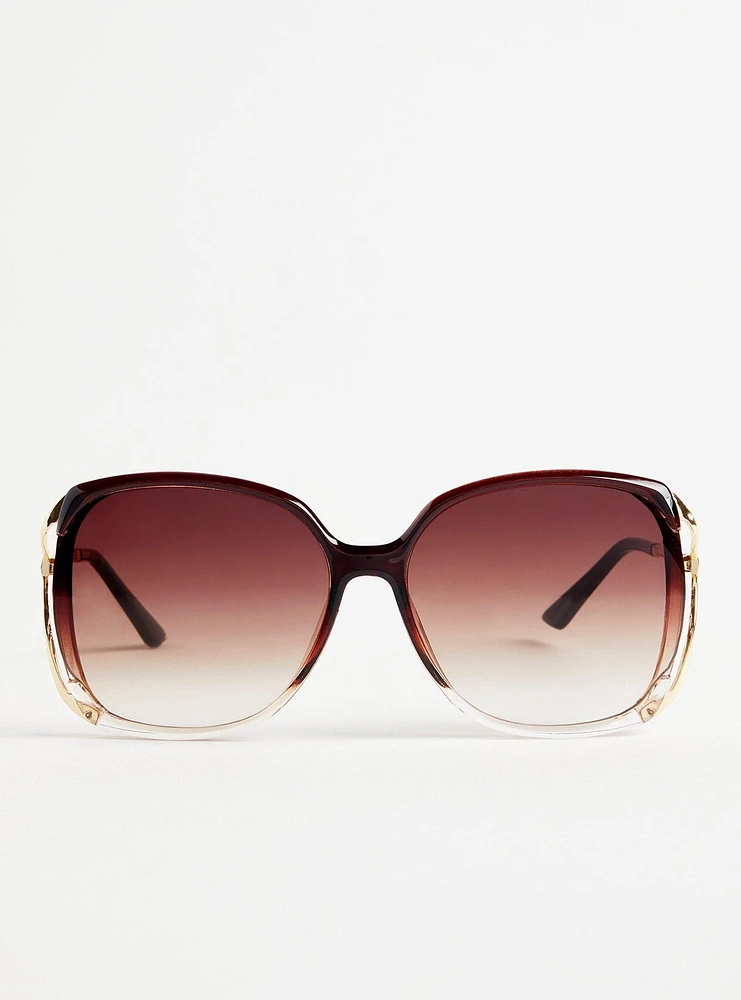 Rectangle Side Cutout Ombre Sunglasses
