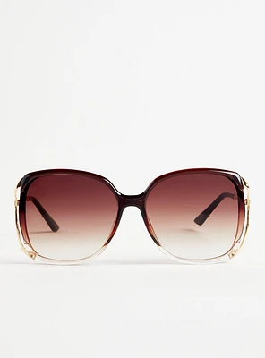 Rectangle Side Cutout Ombre Sunglasses