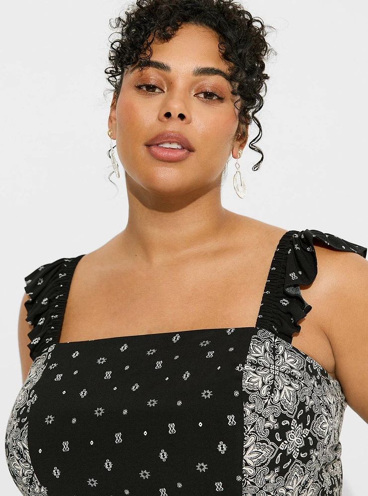 Challis Smocked Ruffle Trim Crop Top