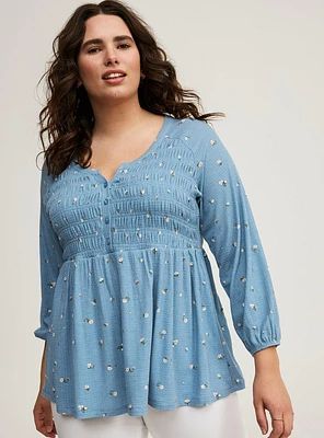 Smocked Henley Babydoll Top