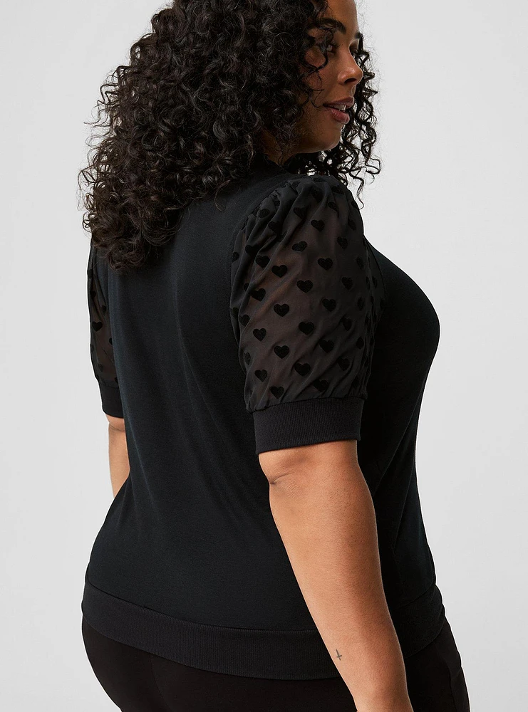 Lace Sleeve Crew Neck Top