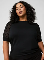 Lace Sleeve Crew Neck Top