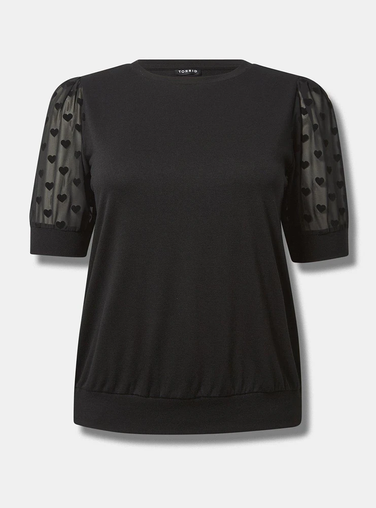 Lace Sleeve Crew Neck Top