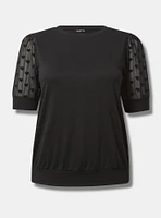 Lace Sleeve Crew Neck Top