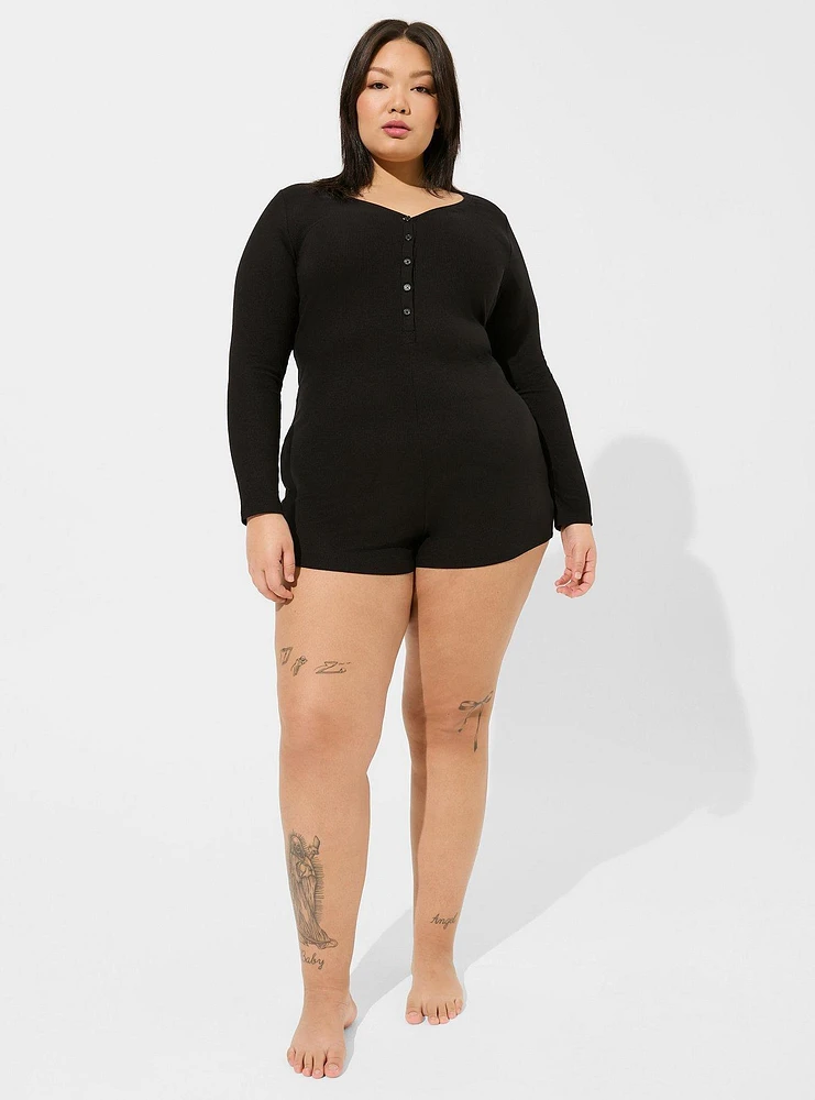 Super Soft Rib Henley Sleep Romper