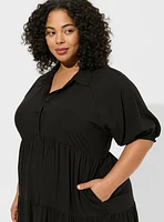 Maxi Washable Challis Hi-Low Tiered Shirtdress