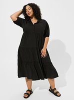 Maxi Washable Challis Hi-Low Tiered Shirtdress